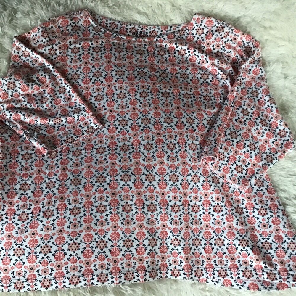 Croft & Barrow Orange Floral Top Size 2X 3/4 Sleeve 100% Cotton Tagless - Picture 1 of 6